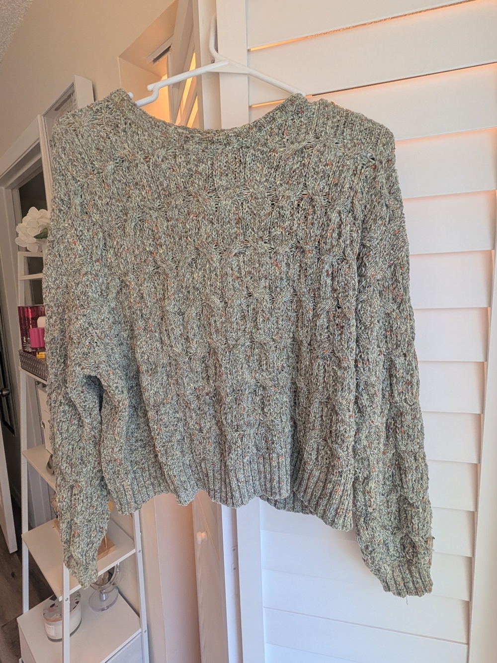 Jessica Simpson Speckled Sage Cable Knit Crewneck Sweater